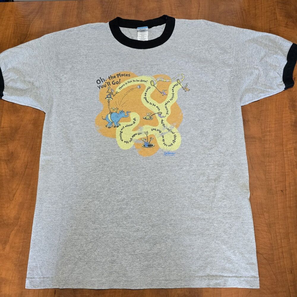 Vintage Dr Seuss Oh The Places You Will Go 90s 2000s Cotton Graphic Tee XL
